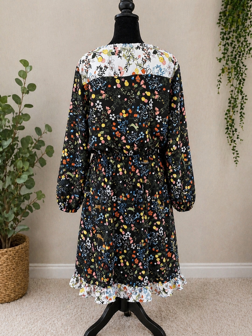 Wrangler Woodland Floral Sheer Dress L Deer Bunny Boho Ruffle - Picture 2 of 15
